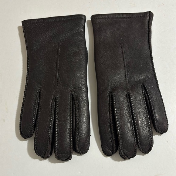Women's deerskin leather Fur lined gloves DARK BROWN Excellent Condition Sz Sm - Picture 1 of 5